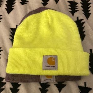 Carhartt beanies - unisex - muted mauve and neon yellow